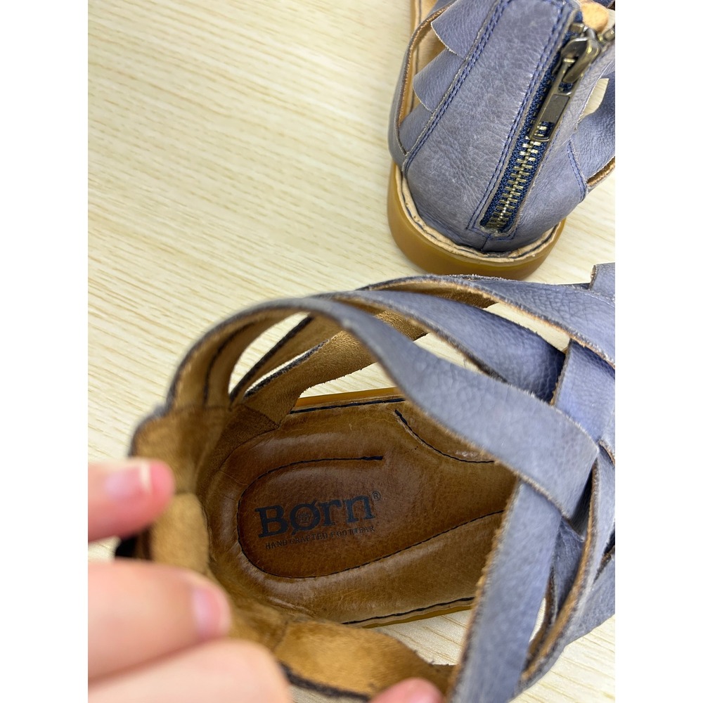 Born‎ Womens Iwa Sandals Size 10M Blue Leather Woven Zipper Comfort Flat - Picture 4 of 6